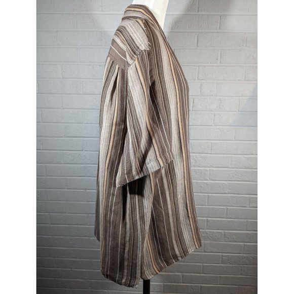 Axis LA Men's Linen/Rayon Brown Striped Casual Button Down Shirt Size XL - Picture 3 of 7